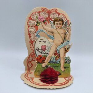 Vintage Paper Pop Up Valentines Day Card Cupid Rose To My Valentine German